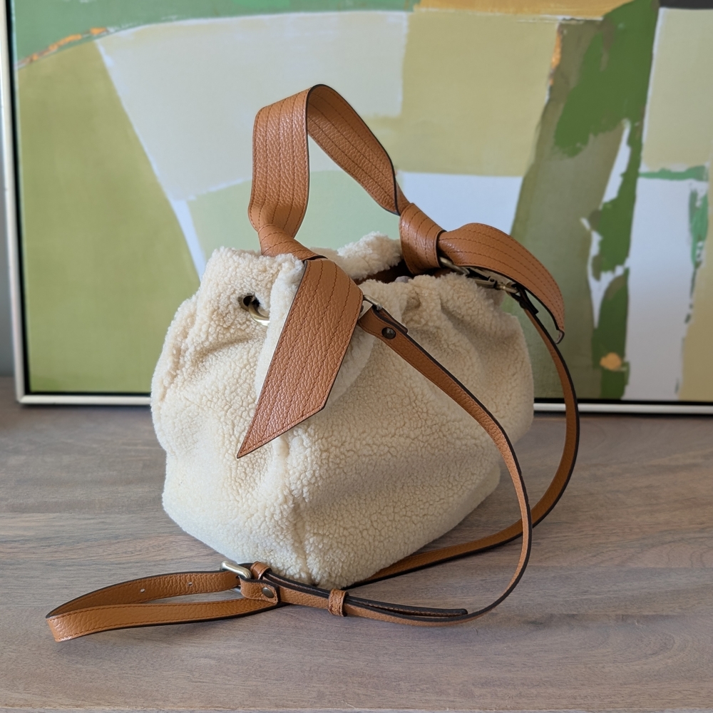 Sundance Leather & Sherpa Bucket Purse
